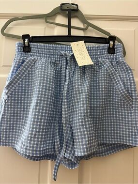 Sienna Sky Light Blue Gingham Drawstring Athletic Shorts